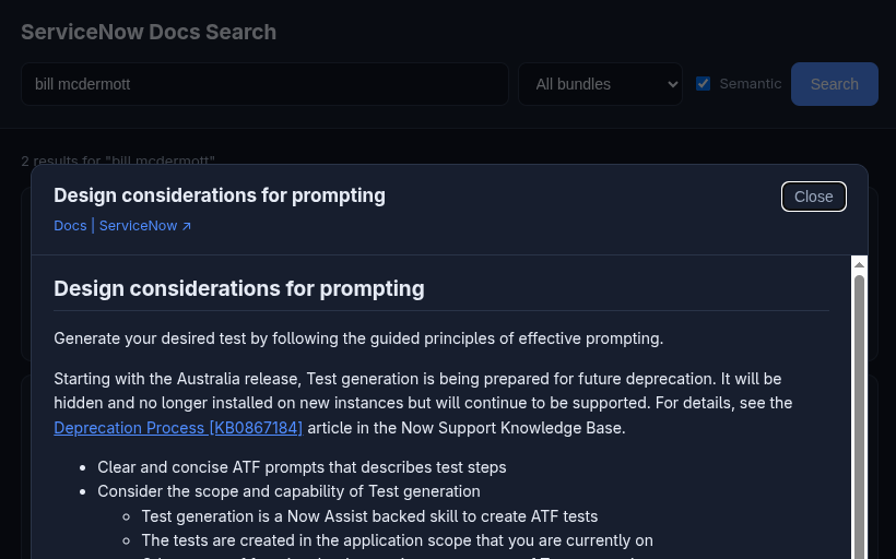 jsn docs serve — the doc viewer showing "Design considerations for prompting"